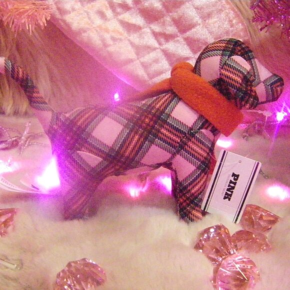 Victoria's Secret PINK Mini Dog Pink Plaid With Red Scarf NWT - Picture 2 of 12